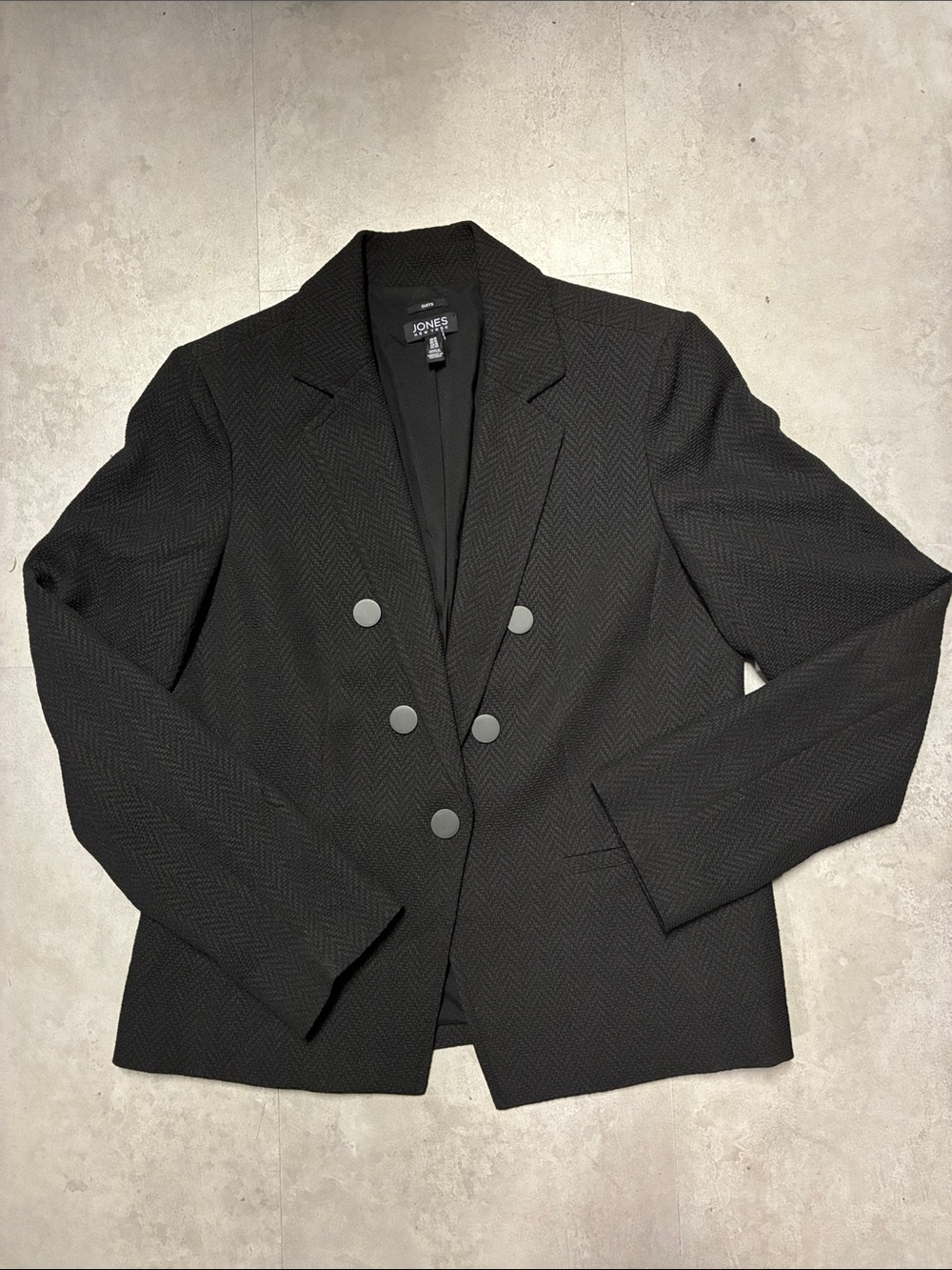 Jones New York Black Double-Breasted Herringbone Blazer